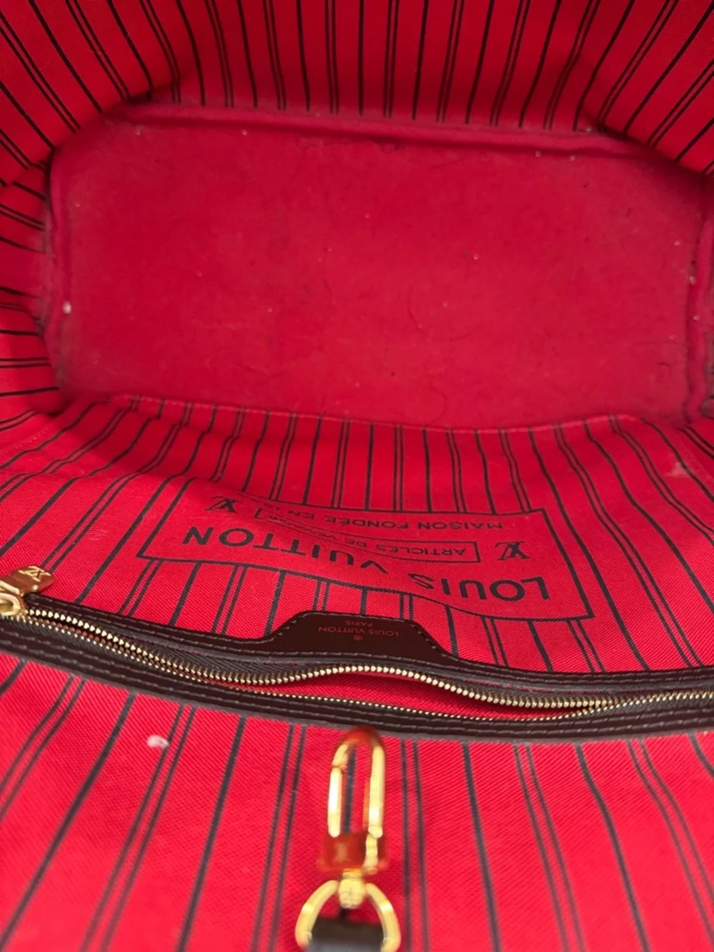 Brown Checkered Tote Bag with Red Interior - Picture 6 of 8